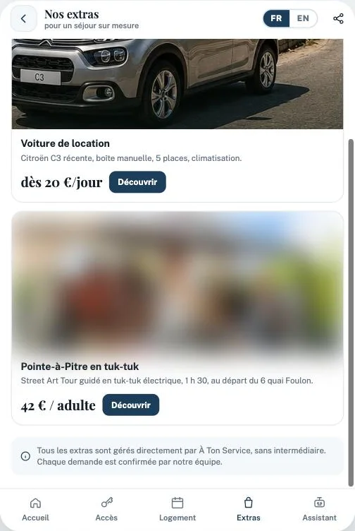 Écran Nos extras du livret